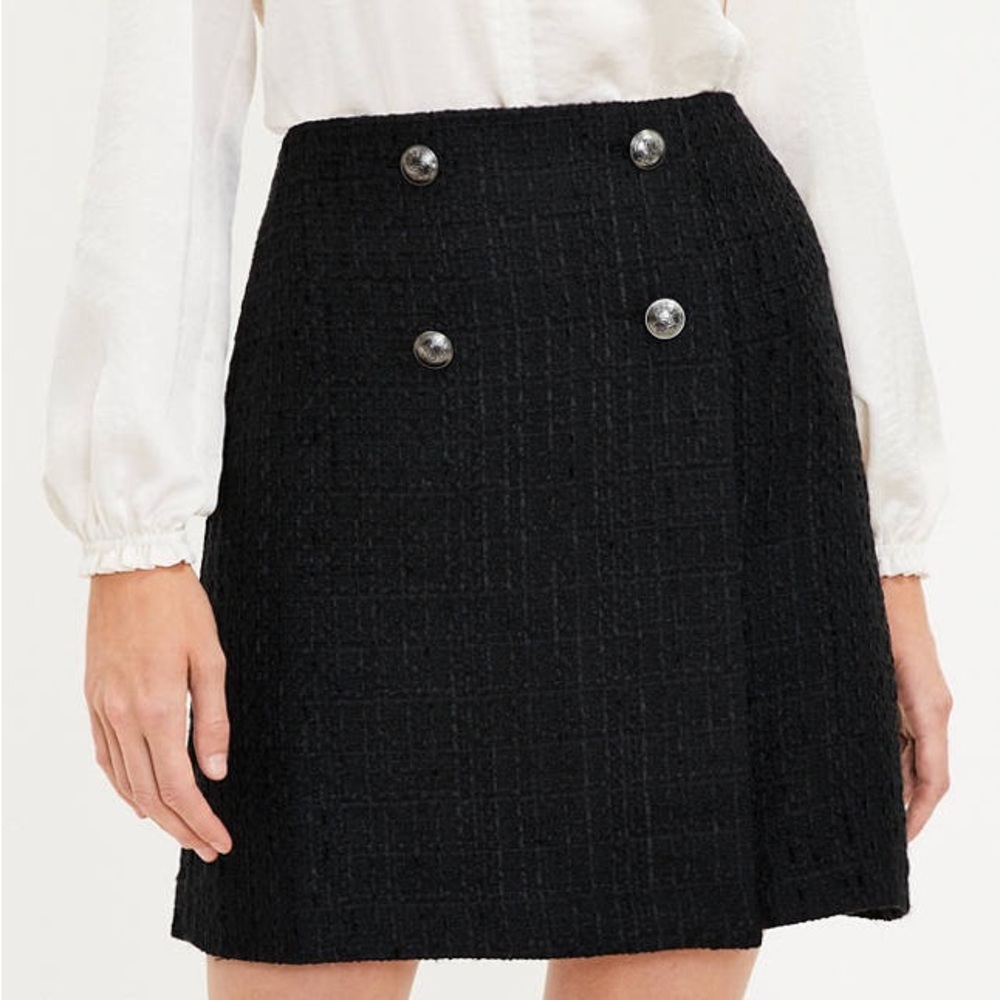 LOFT Tweed Button Wrap Skirt
